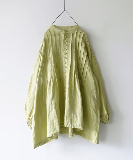 ichiAntiquités 1100913  French Linen Band Collar Tuck Shirt / 3 COLORS