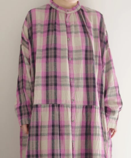 ichiAntiquités 1000916 Linen Cotton Check Shirt Dress / 2 COLORS