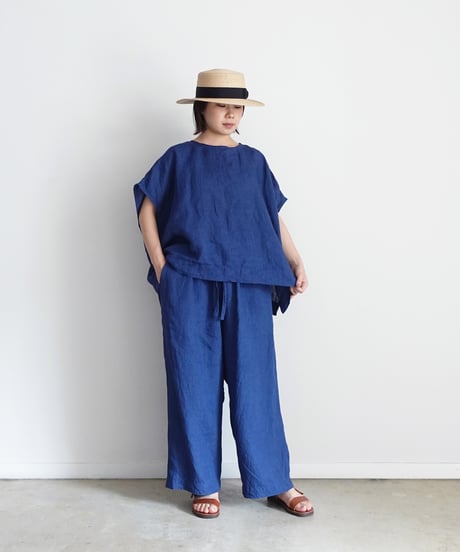 ichiAntiquités 1001116  INDIGO Linen French sleeve Over Pullover / A : INDIGO