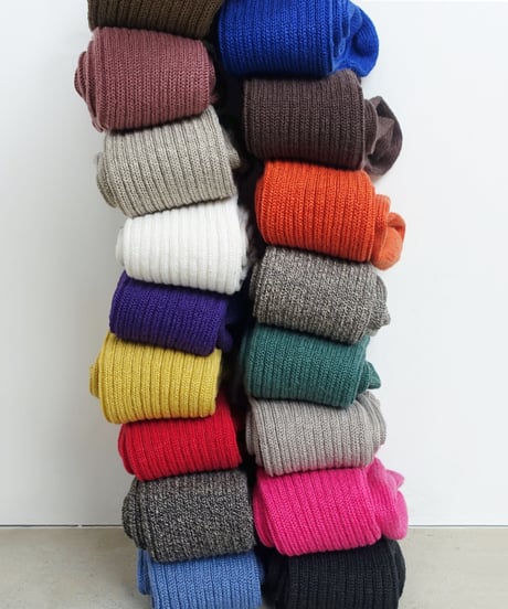 LOITER L019 Linen Color Rib Socks / 3 COLORS : SMOKE PINK・ORANGE・PURPLE