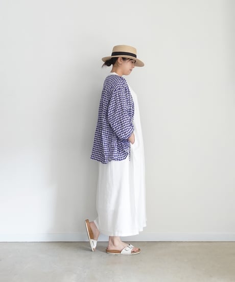 i c h i  251106 Shirring Cloth Cardigan / C : WHITE × BLUE