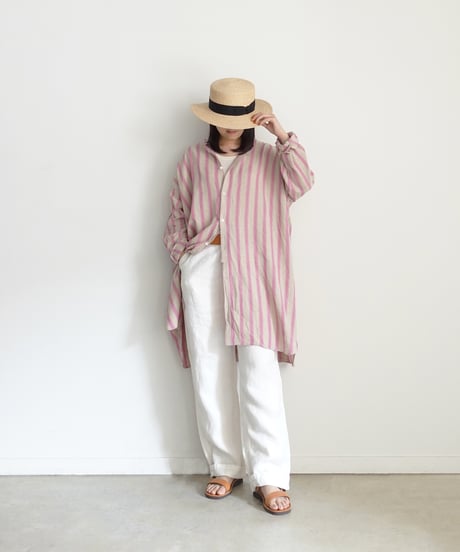 ichi Antiquités 1000913 Linen Cotton Stripe Long Shirt / 2 COLORS