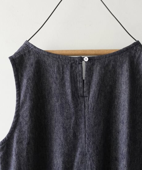 ichiAntiquités 1000924 Linen Cotton DENIM Sleeveless Dress / 2 COLORS