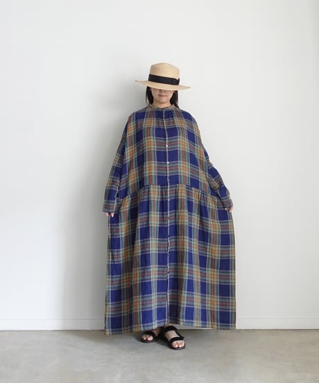ichiAntiquités 1100902 Linen Cotton Tartan Check Shirt Dress / 3 COLORS