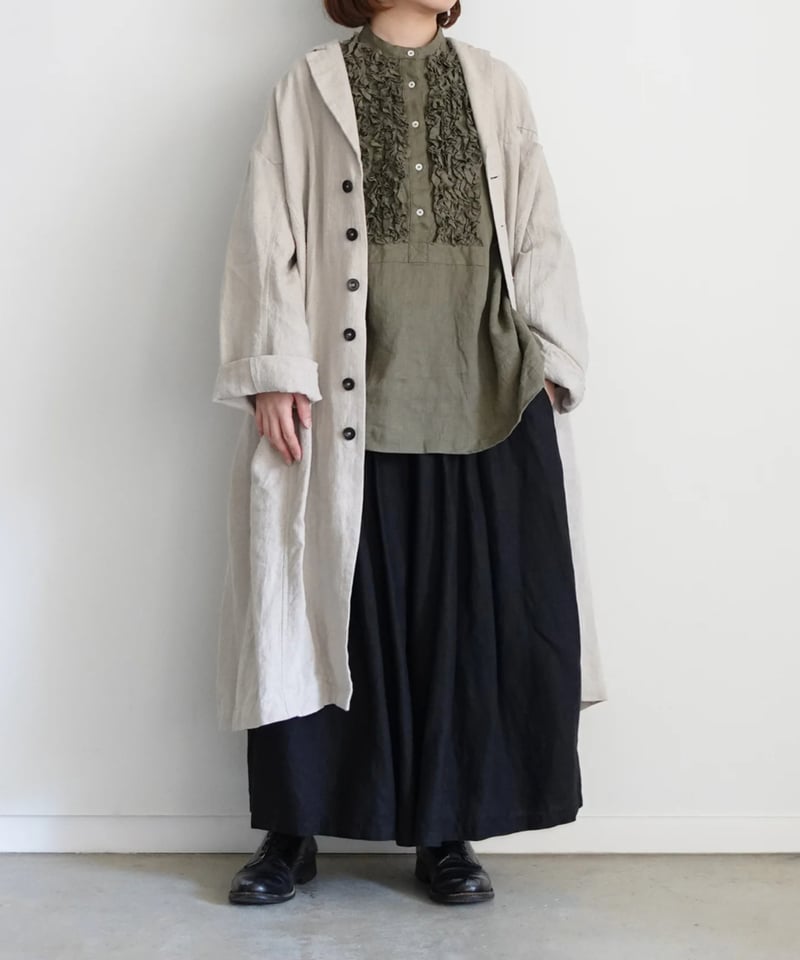 ichiAntiquités 1000936 Linen Frill Blouse / B