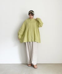 ichiAntiquités 1100913  French Linen Band Collar Tuck Shirt / 3 COLORS