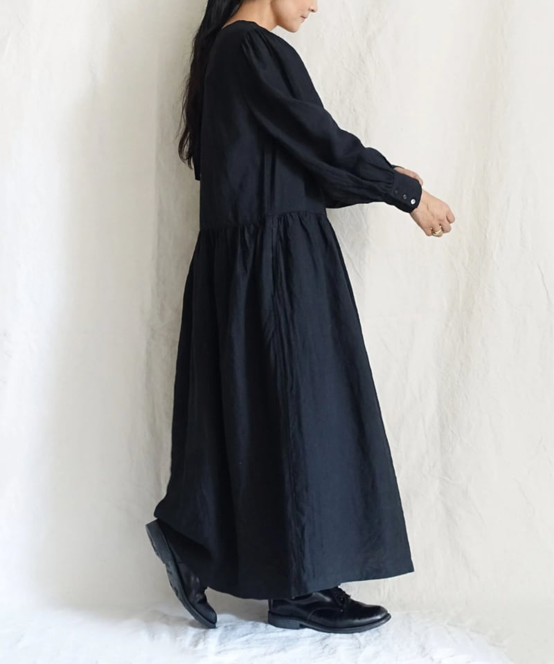 未使用【Antiquités noir 】インディゴ リネンリボンワンピース Antiquités noir インディゴリネンリボンワンピース インディゴ