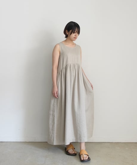 ichiAntiquités 1000924 Linen Cotton DENIM Sleeveless Dress / 2 COLORS
