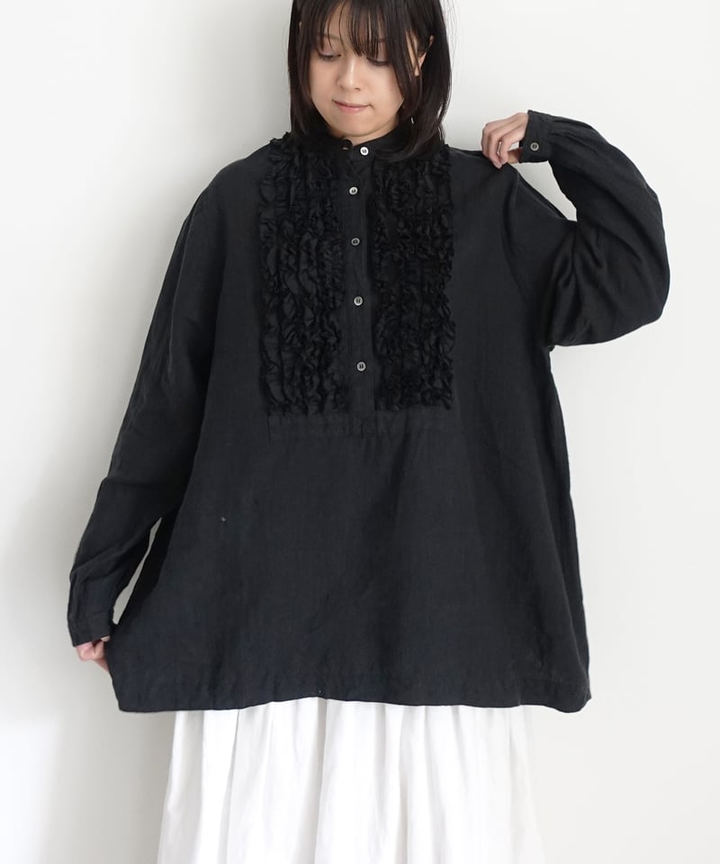 イチアンティークス　リネン9分袖プルオーバー(ブラック/Fサイズ) ichiAntiquités 1100929 Linen Frill Blouse / 3