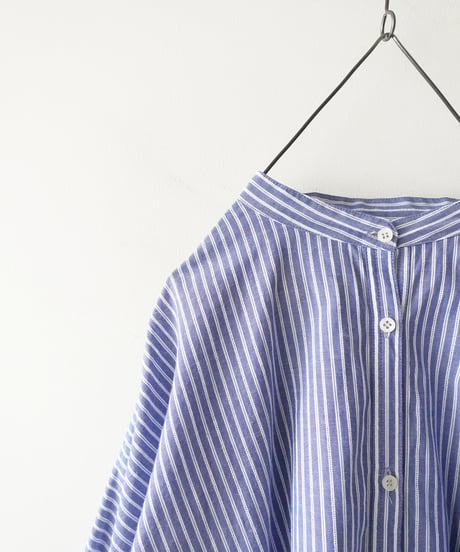 i c h i  260117 Stand Collar Stripe Shirt / D : NAVY STRIPE