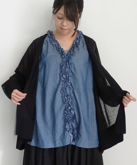 ichi 251212 2WAY Denim Sleeveless Frill Shirt / A : LIGHT INDIGO