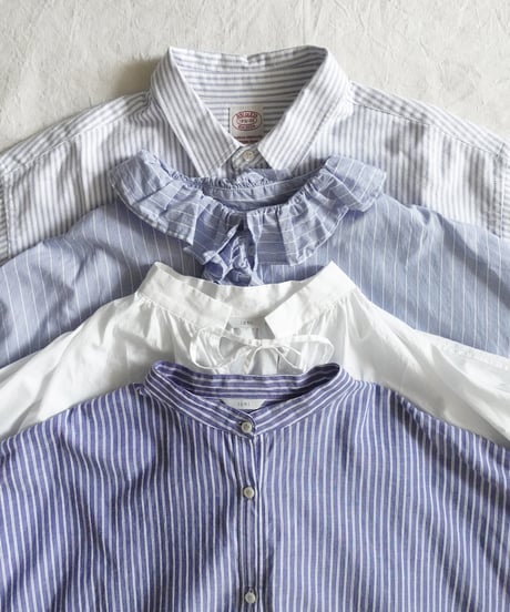 i c h i  260117 Stand Collar Stripe Shirt / D : NAVY STRIPE