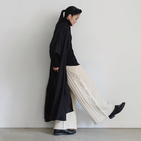 【 ONLINE LIMITED 】i c h i  230464 Shetland Wool Cable Knit Pants / A : NATURAL
