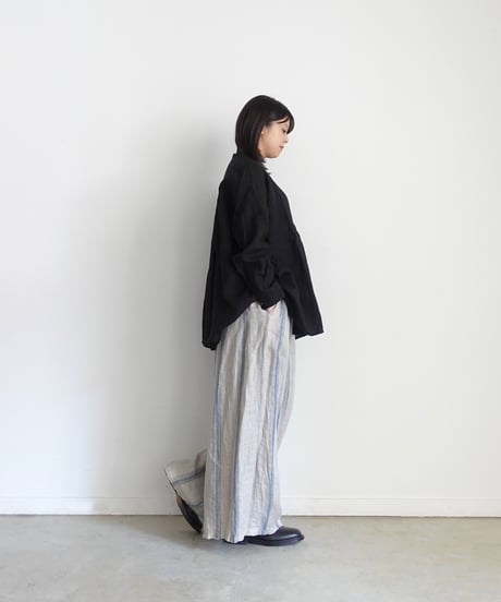 ichiAntiquités 1100910 Linen Broad Band Collar Shirt / 3 COLORS