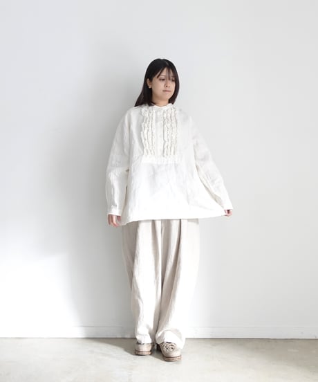 ichiAntiquités 1100929  Linen Frill Blouse / 3 COLORS