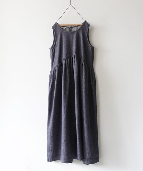 ichiAntiquités 1000924 Linen Cotton DENIM Sleeveless Dress / 2 COLORS