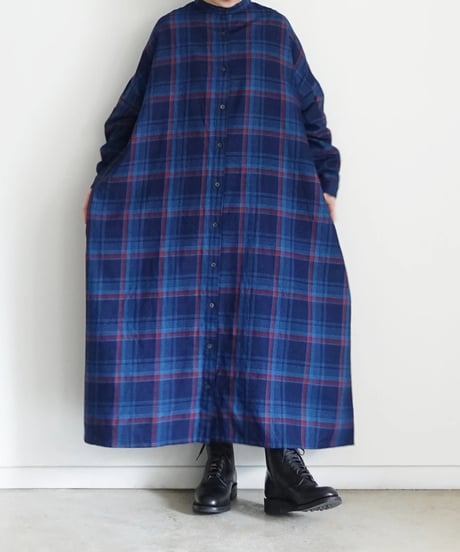 i c h i  250706  INDIGO Organic Cotton Check Dress / 2 COLORS