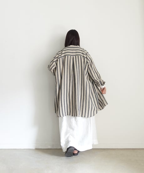 ichi Antiquités 1000913 Linen Cotton Stripe Long Shirt / 2 COLORS