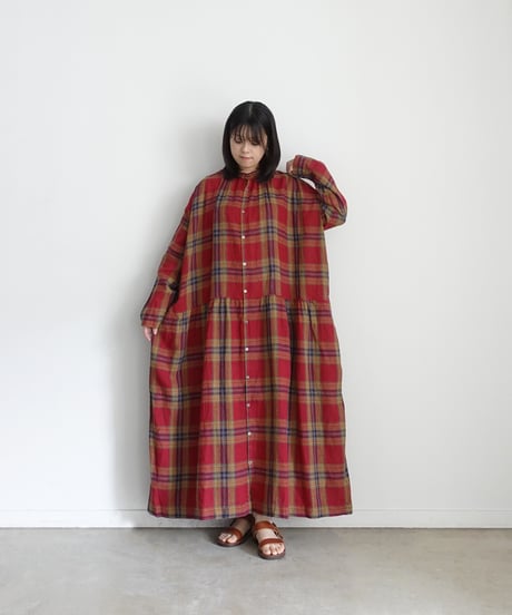 ichiAntiquités 1100902 Linen Cotton Tartan Check Shirt Dress / 3 COLORS