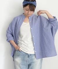 i c h i  260117 Stand Collar Stripe Shirt / D : NAVY STRIPE
