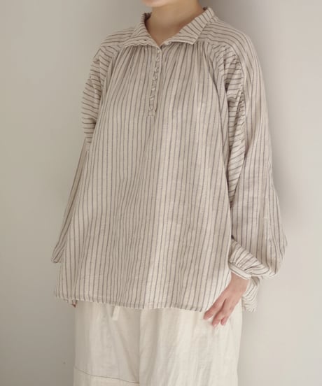 ichiAntiquités 1100609  Shirring Cotton Gather Blouse / 2 COLORS