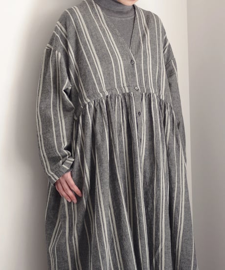 ichiAntiquités 1100616 V neck Stripe Dress / 2 COLORS