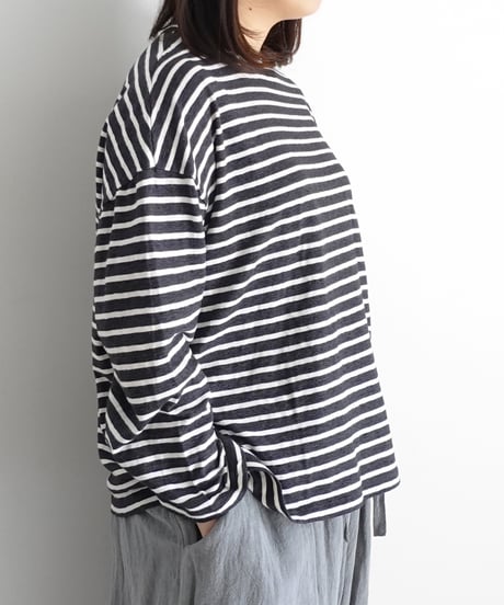 ichiAntiquités 1100643 Cotton Border Pullover / 2 COLORS