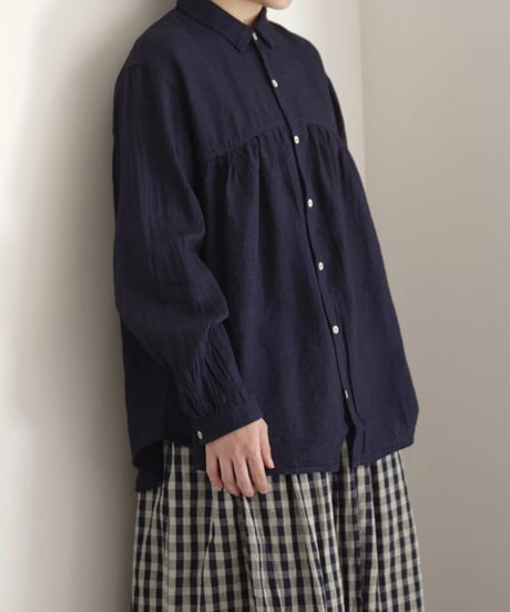 ichiAntiquités 1000901 Linen Cotton Yoke Gather Blouse / 3 COLORS
