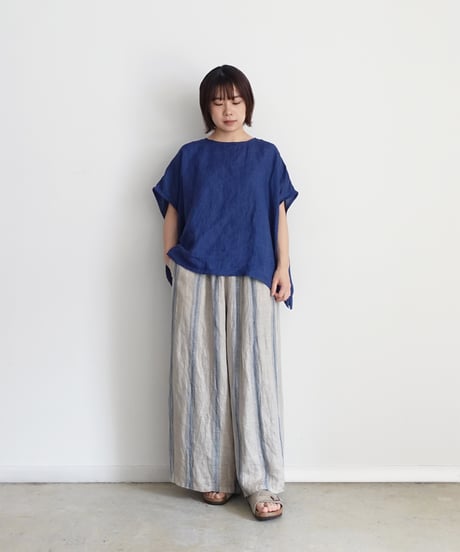 ichiAntiquités 1001116  INDIGO Linen French sleeve Over Pullover / A : INDIGO