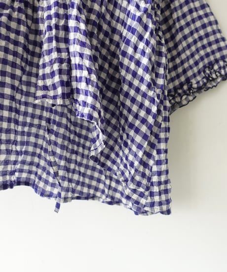 i c h i  251106 Shirring Cloth Cardigan / C : WHITE × BLUE