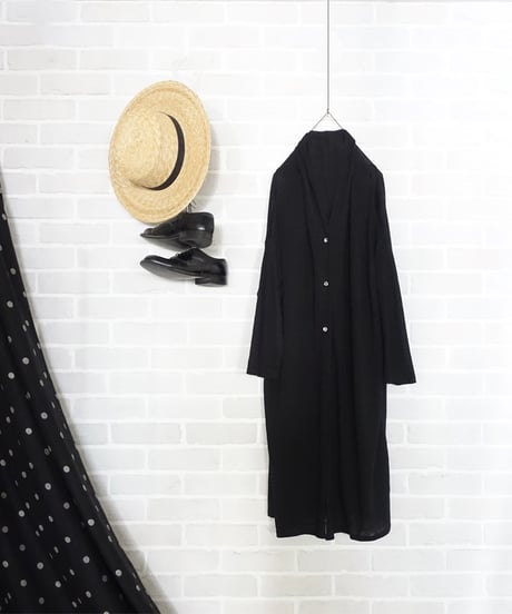 【 LIMITED COLLECTION 】Antiquités noir  801209 Linen Long Robe Cardigan / B : BLACK