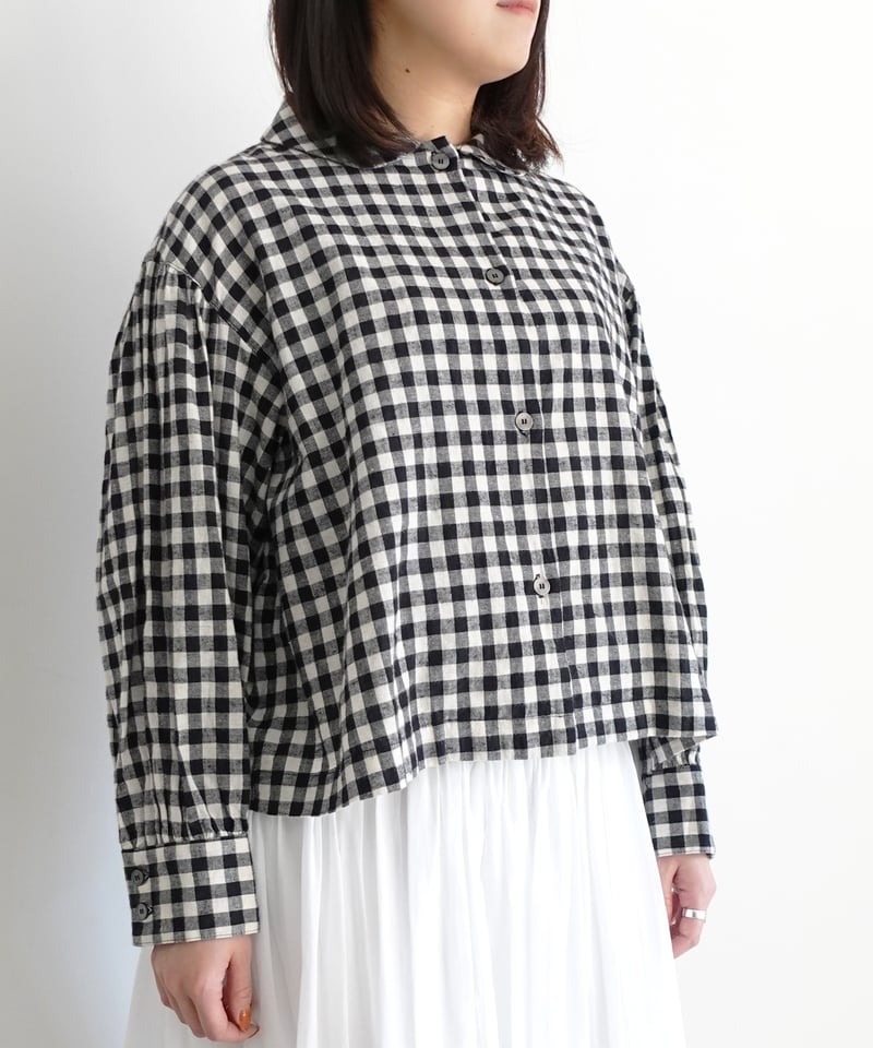 i c h i 250707 Cotton Linen Gingham Shirt / B: