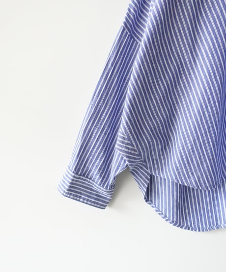 i c h i  260117 Stand Collar Stripe Shirt / D : NAVY STRIPE