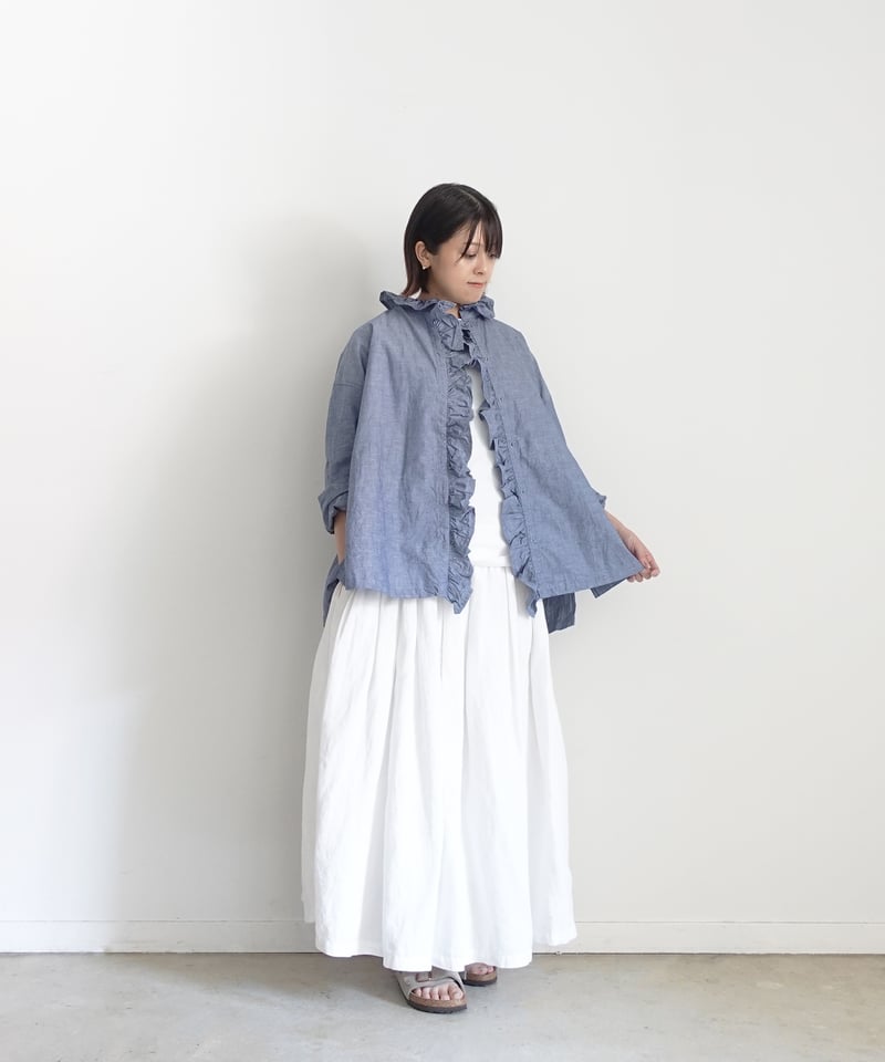 i c h i 250409 Cotton Dungaree Frill Shirt / C