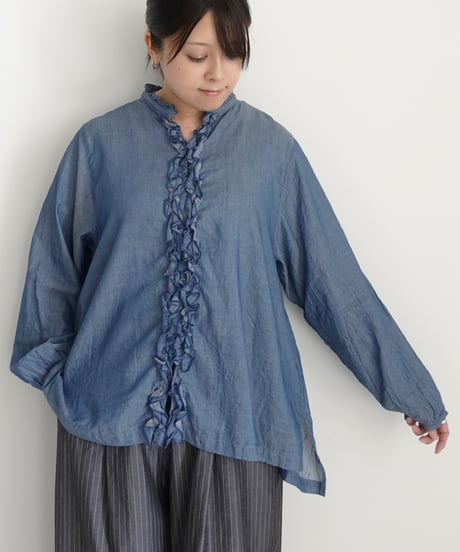 i c h i  251213  Denim Frill Shirt / 2 COLORS