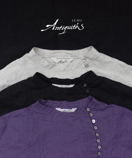 ichiAntiquités 1100910 Linen Broad Band Collar Shirt / 3 COLORS