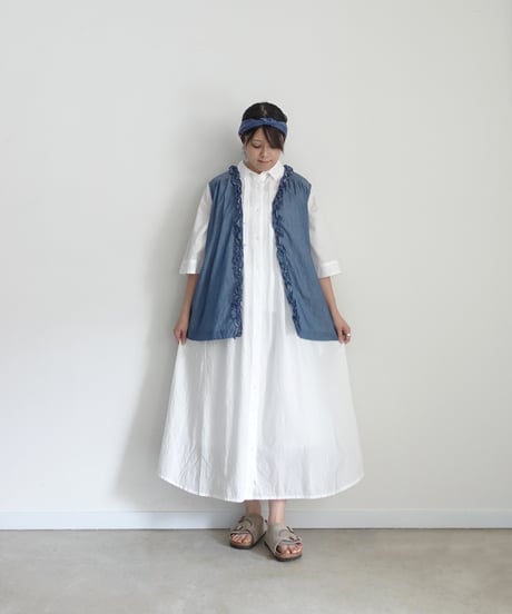 ichi 251212 2WAY Denim Sleeveless Frill Shirt / A : LIGHT INDIGO