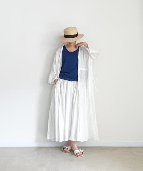 i c h i 251107 Shirring Cloth Long Cardigan / A : WHITE