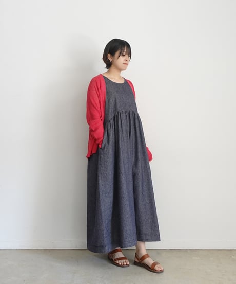 ichiAntiquités 1000924 Linen Cotton DENIM Sleeveless Dress / 2 COLORS