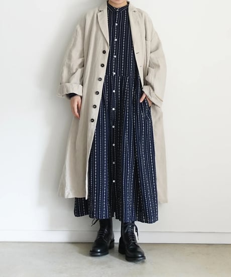 ichiAntiquités  1000910 INDIGO Dobby Stripe Shirt Dress / 2 COLORS