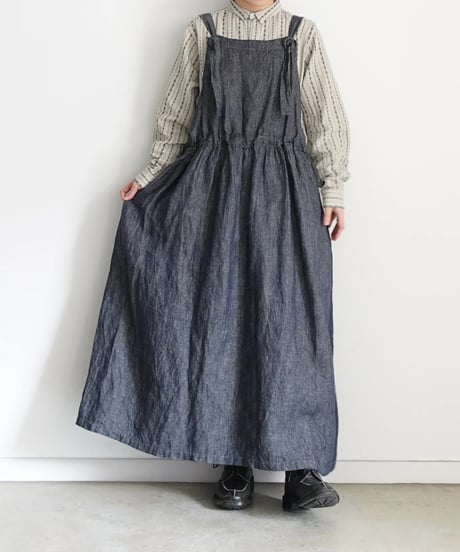 ichiAntiquités  1000910 INDIGO Dobby Stripe Shirt Dress / 2 COLORS