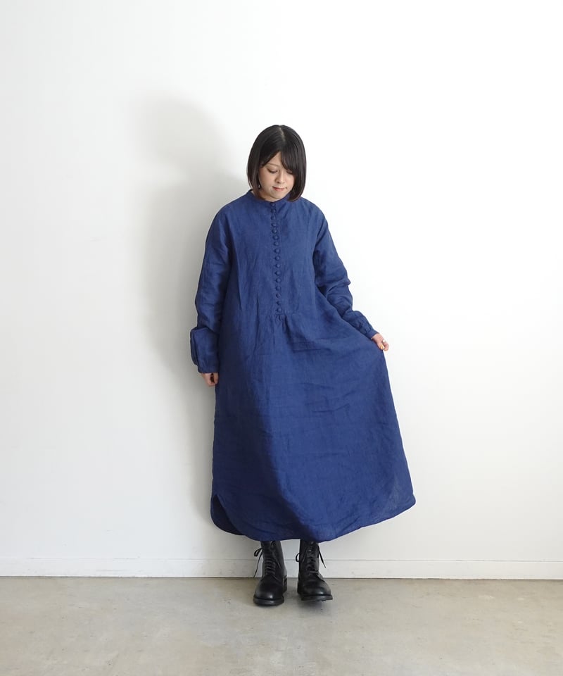 【美品】ICHI Antiquites 藍染 インディゴ リネン マキシ ロング ichiAntiquités 1100314 INDIGO Linen Band Collar
