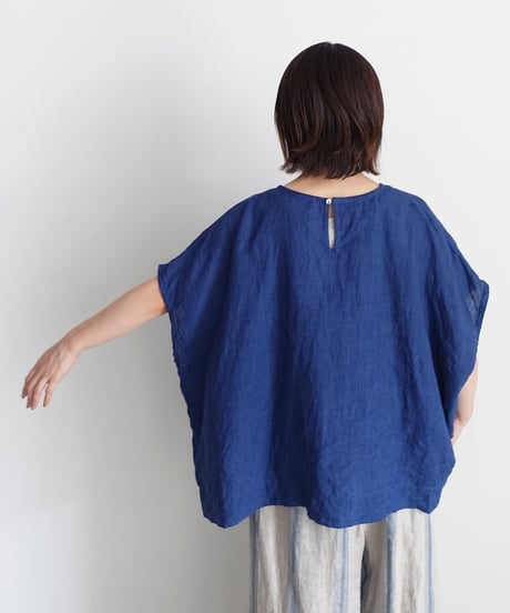 ichiAntiquités 1001116  INDIGO Linen French sleeve Over Pullover / A : INDIGO