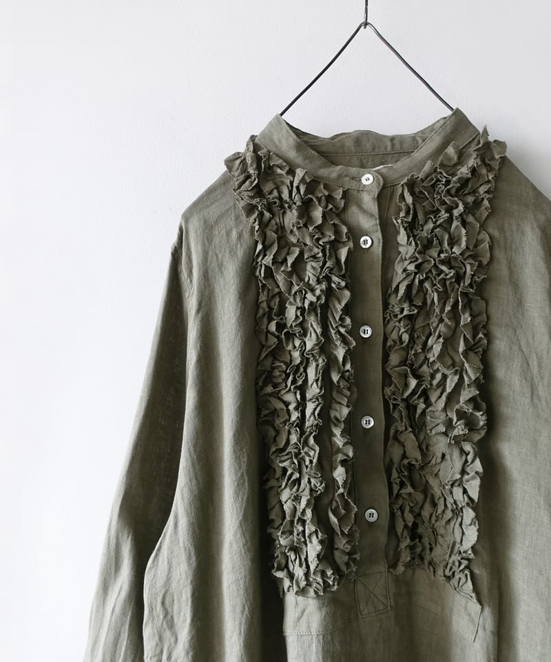 ichiAntiquités 1000936 Linen Frill Blouse / B