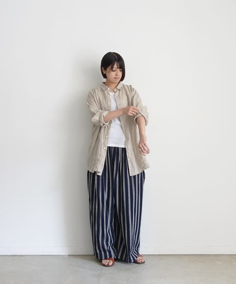 【 ONLINE LIMITED 】Antiquités 1000631 Linen Vacances Over Shirt / 2 COLORS