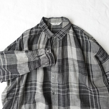 【 ONLINE LIMITED 】ichiAntiquités 900366  Linen Vintage Check Shirt Dress / B : BLACK