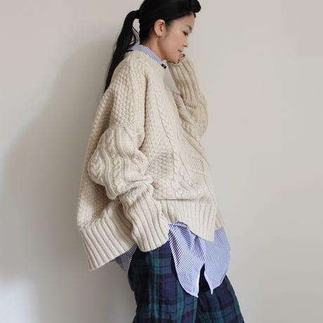 i c h i  230463 Shetland Wool Cable Wide Pullover / A : NATURAL