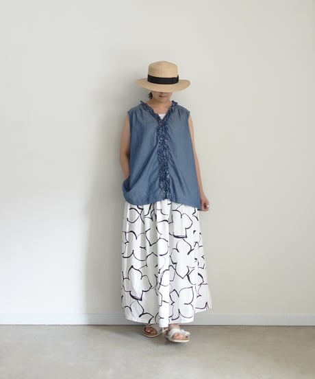 ichi 251212 2WAY Denim Sleeveless Frill Shirt / A : LIGHT INDIGO