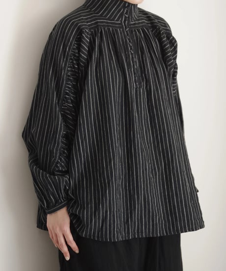 ichiAntiquités 1100609  Shirring Cotton Gather Blouse / 2 COLORS