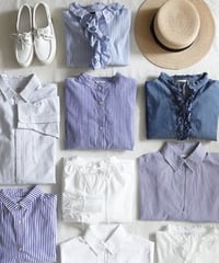 i c h i  260117 Stand Collar Stripe Shirt / D : NAVY STRIPE